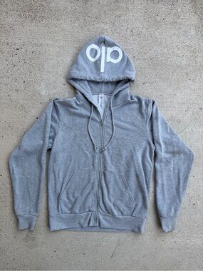 Alo Yoga Big Logo Zip Hoodie Gray Oversized Athleisure Women S